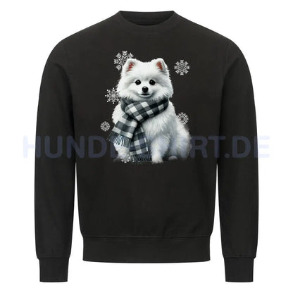 Premium Sweatshirt "Pomeranian weiß Winter" Schwarz – hunde-shirt.de