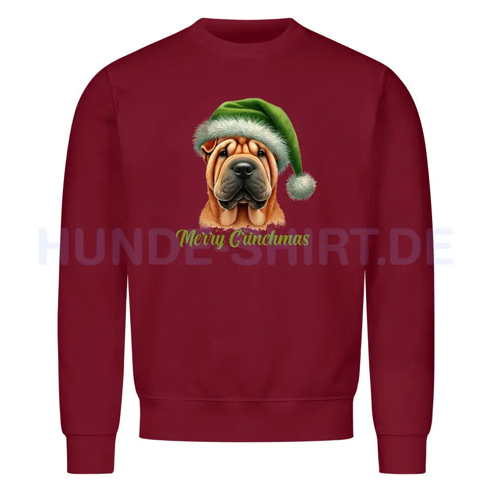 Premium Sweatshirt "Shar Pei - Merry Grinchmas" Burgunder – hunde-shirt.de