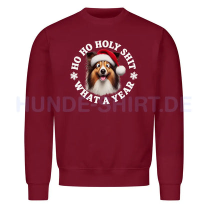 Premium Sweatshirt "Sheltie - HO HO..." Burgunder – hunde-shirt.de