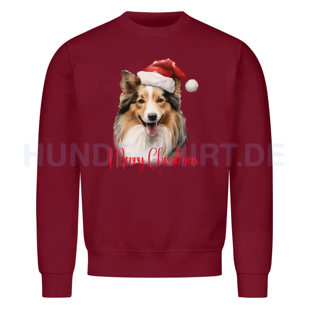 Premium Sweatshirt "Sheltie - Merry Christmas" Burgunder – hunde-shirt.de