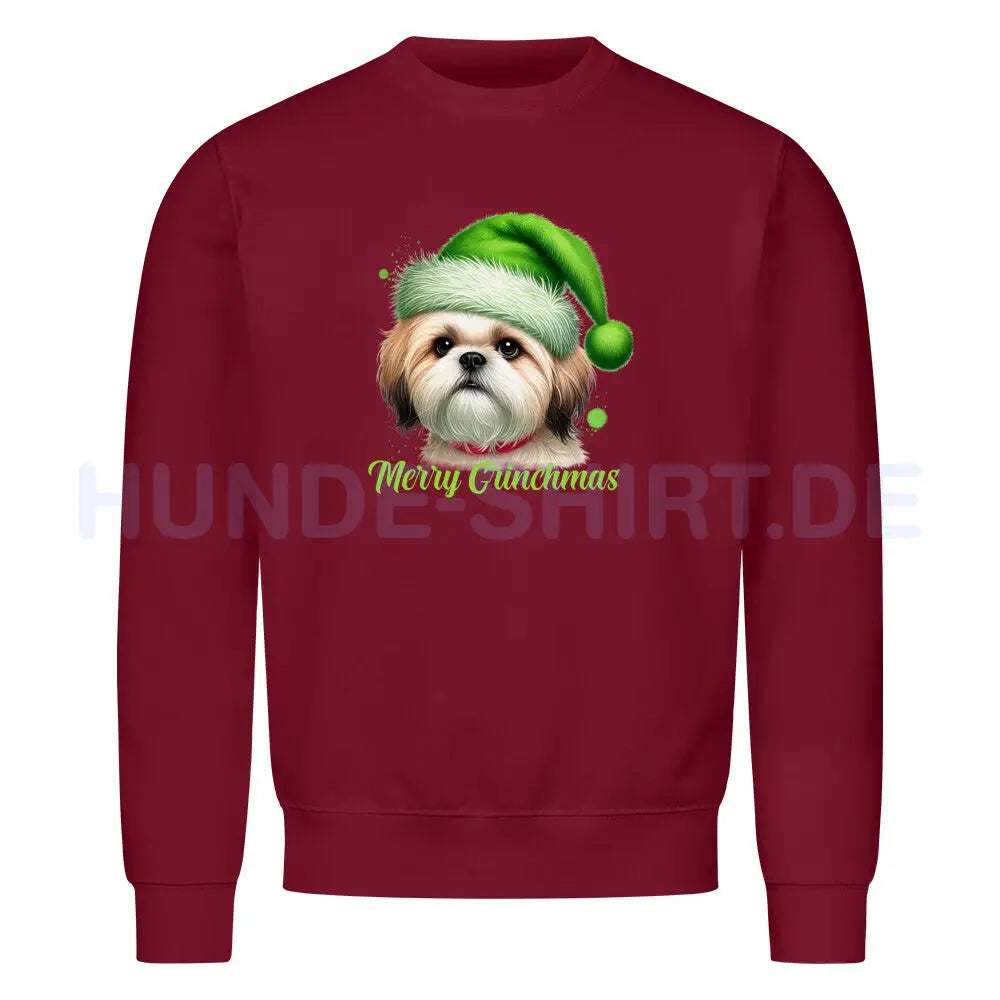 Premium Sweatshirt "Shih Tzu - Merry Grinchmas" Burgunder – hunde-shirt.de