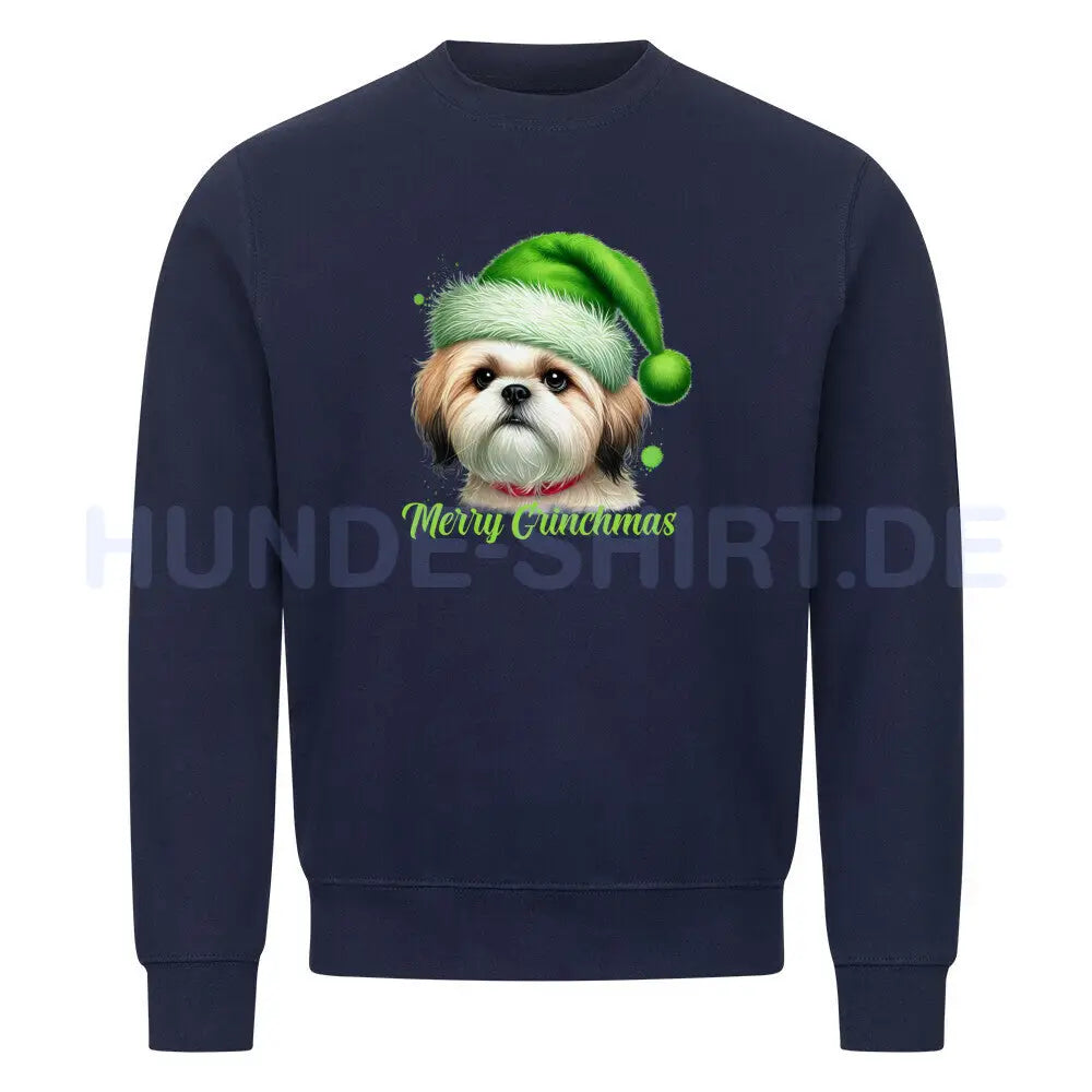 Premium Sweatshirt "Shih Tzu - Merry Grinchmas" Navy Blue – hunde-shirt.de