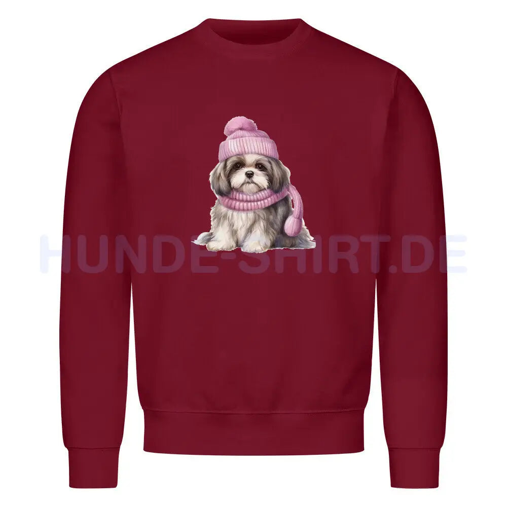 Premium Sweatshirt "Shih Tzu - Winter" Burgunder – hunde-shirt.de