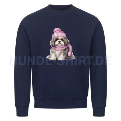 Premium Sweatshirt "Shih Tzu - Winter" Navy Blue – hunde-shirt.de