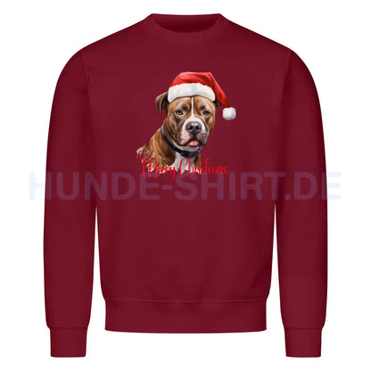 Premium Sweatshirt "Staffordshire Bull Terrier - Merry Christmas" Burgunder – hunde-shirt.de