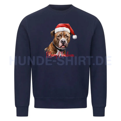 Premium Sweatshirt "Staffordshire Bull Terrier - Merry Christmas" Navy Blue – hunde-shirt.de