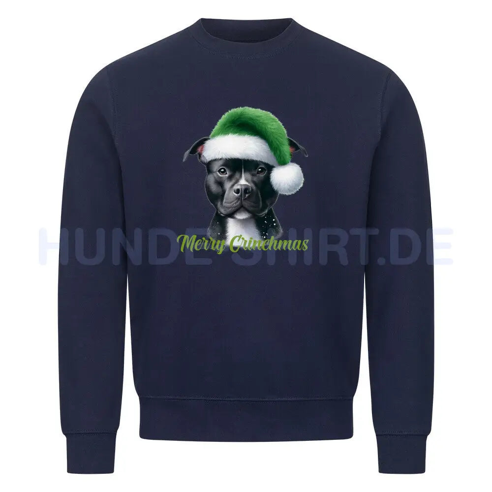 Premium Sweatshirt "Staffordshire Bull Terrier - Merry Grinchmas" Navy Blue – hunde-shirt.de