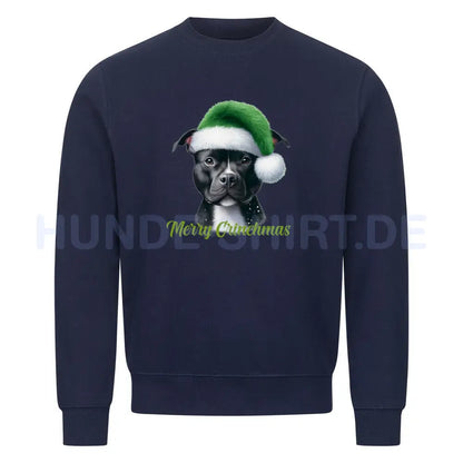 Premium Sweatshirt "Staffordshire Bull Terrier - Merry Grinchmas" Navy Blue – hunde-shirt.de