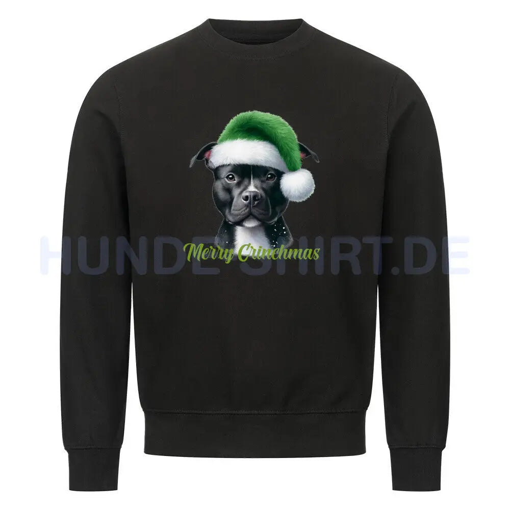 Premium Sweatshirt "Staffordshire Bull Terrier - Merry Grinchmas" Schwarz – hunde-shirt.de