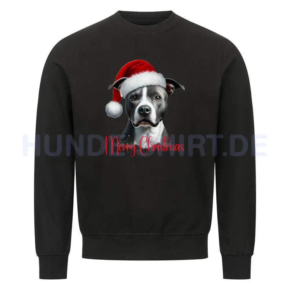 Premium Sweatshirt "Staffordshire Bull Terrier schwarz - Merry Christmas" Schwarz – hunde-shirt.de