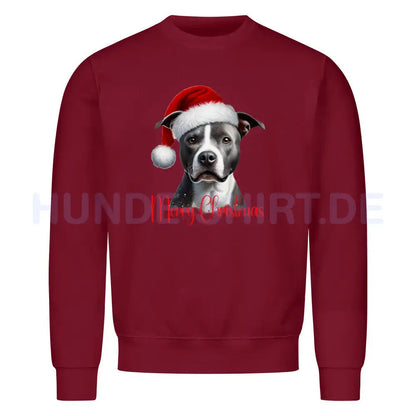 Premium Sweatshirt "Staffordshire Bull Terrier schwarz - Merry Christmas" Burgunder – hunde-shirt.de