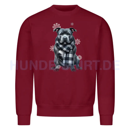 Premium Sweatshirt "Staffordshire Bull Terrier Winter" Burgunder – hunde-shirt.de