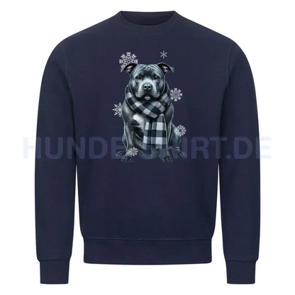 Premium Sweatshirt "Staffordshire Bull Terrier Winter" Navy Blue – hunde-shirt.de