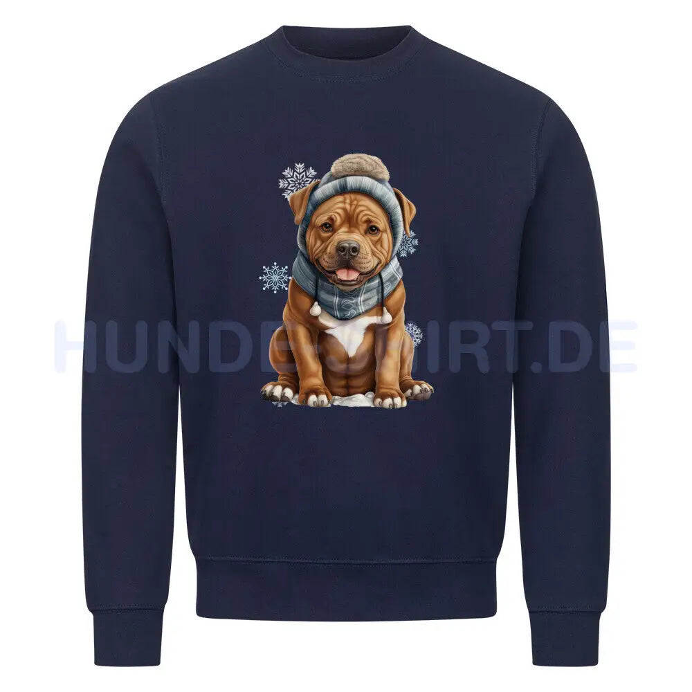 Premium Sweatshirt "Staffordshire Bull Terrier - Winterbub" Navy Blue – hunde-shirt.de