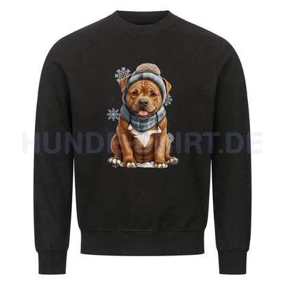 Premium Sweatshirt "Staffordshire Bull Terrier - Winterbub" Schwarz – hunde-shirt.de