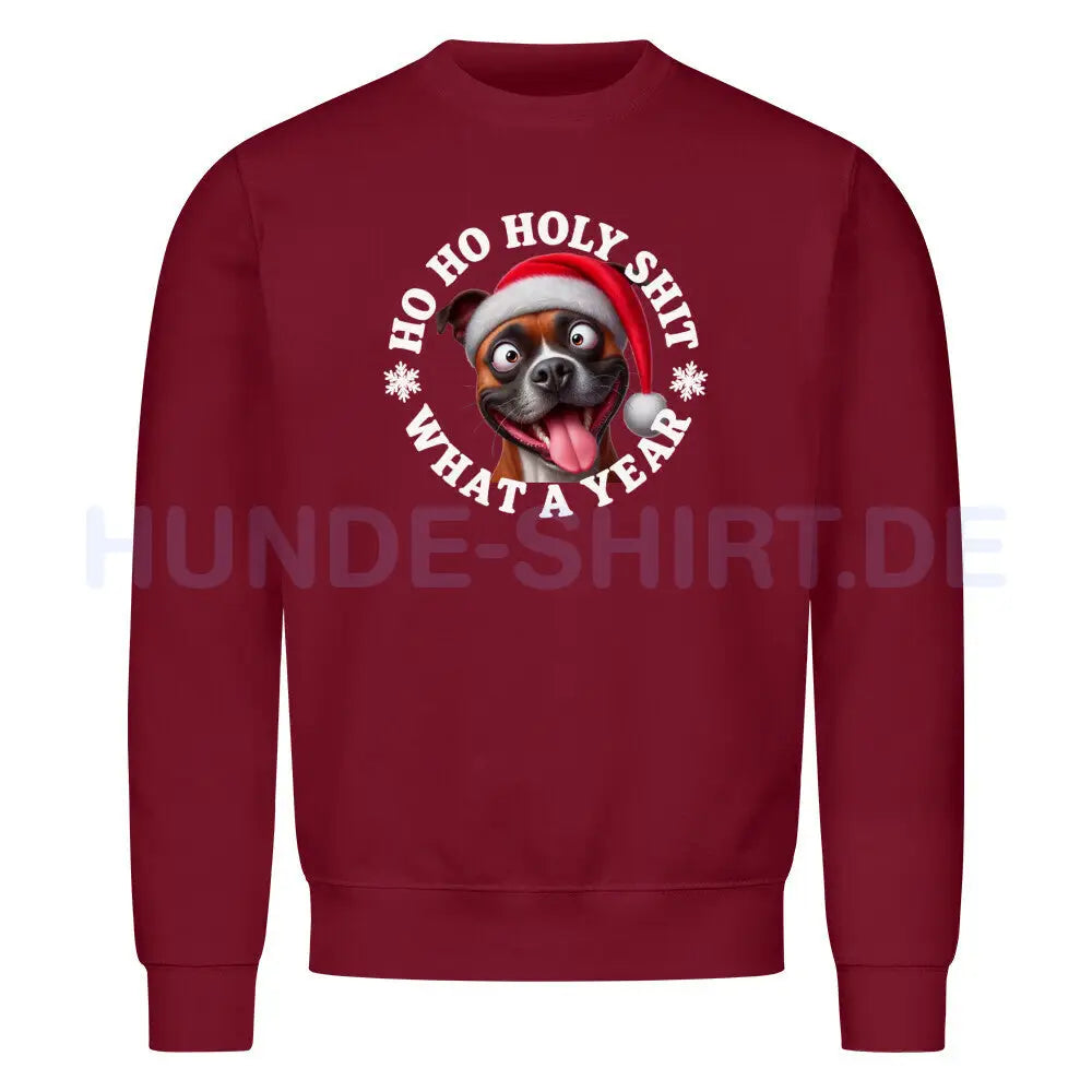 Premium Sweatshirt "Staffordshire Terrier ( braun ) - HO HO..." Burgunder – hunde-shirt.de