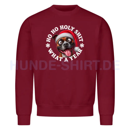 Premium Sweatshirt "Staffordshire Terrier ( braun ) - HO HO..." Burgunder – hunde-shirt.de