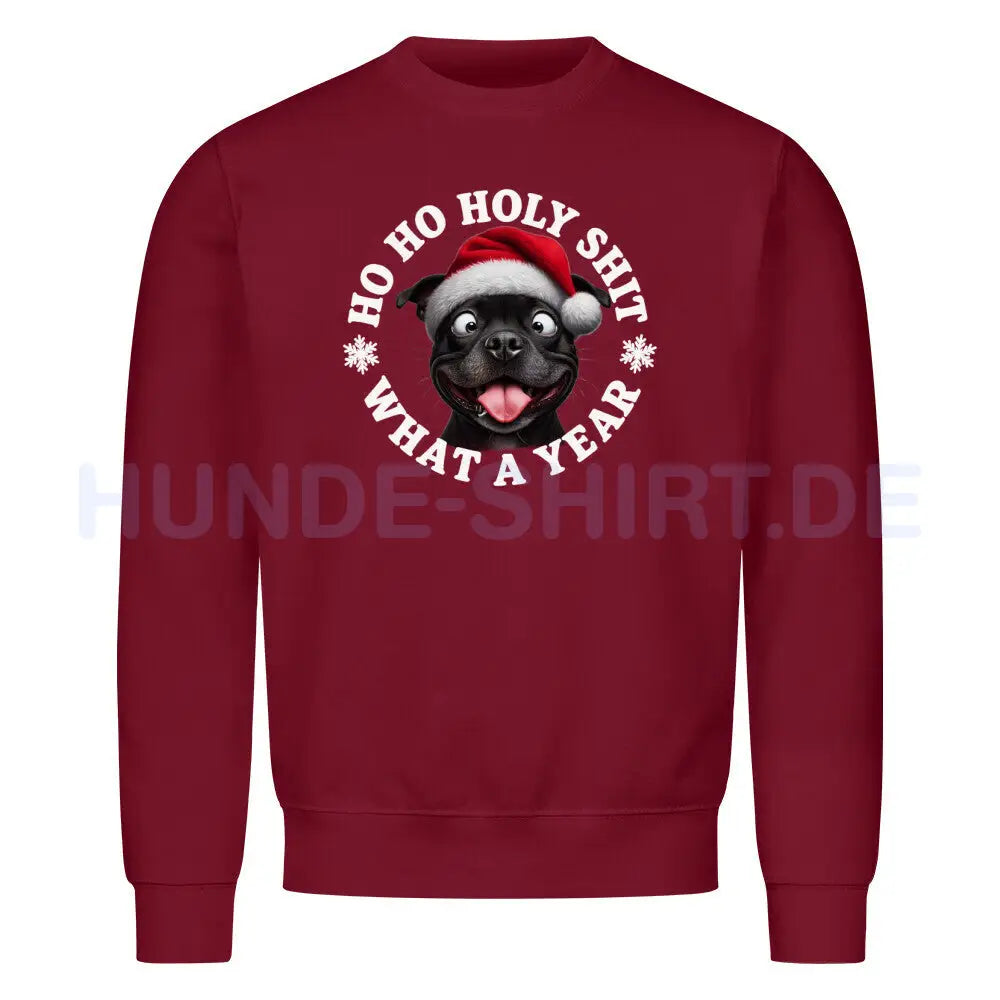 Premium Sweatshirt "Staffordshire Terrier ( schwarz ) - HO HO..." Burgunder – hunde-shirt.de