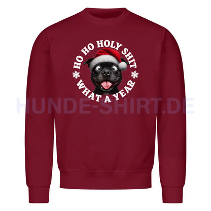 Premium Sweatshirt "Staffordshire Terrier ( schwarz ) - HO HO..." Burgunder – hunde-shirt.de