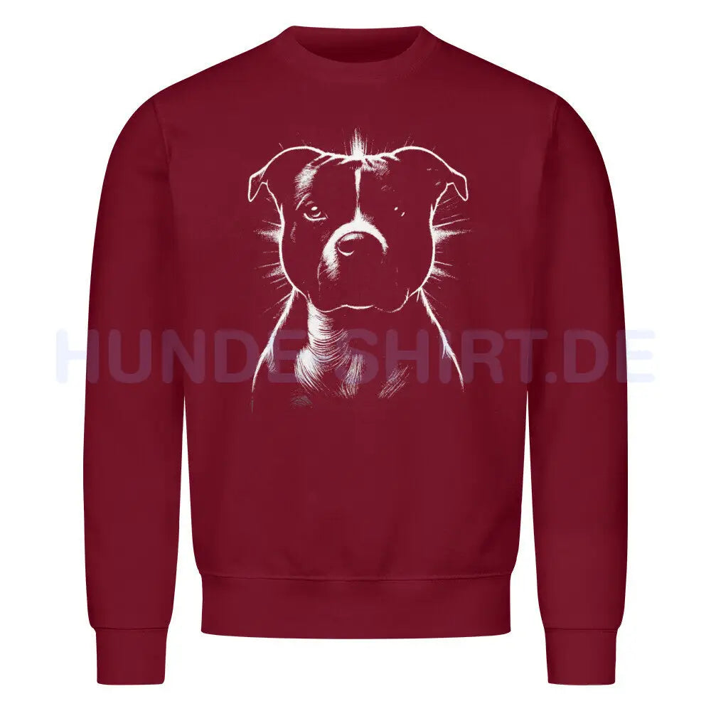 Premium Sweatshirt "Staffy SHINE white" Burgunder – hunde-shirt.de