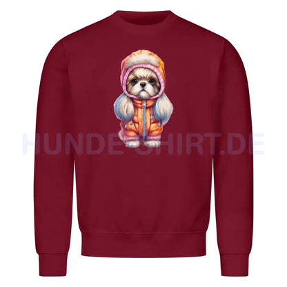 Premium Sweatshirt "Tibet Spaniel - Winter" Burgunder – hunde-shirt.de