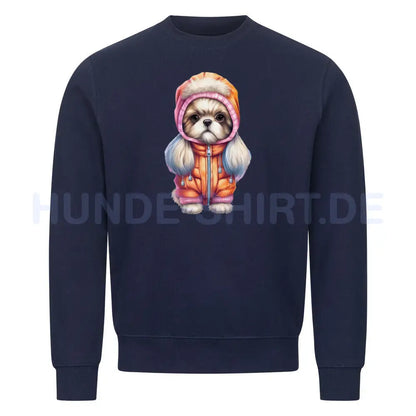 Premium Sweatshirt "Tibet Spaniel - Winter" Navy Blue – hunde-shirt.de