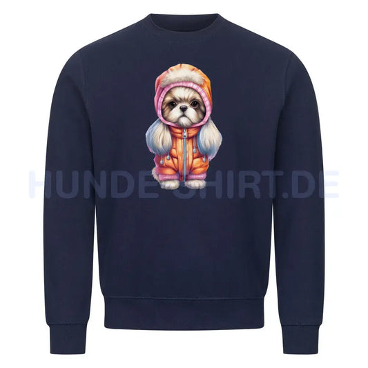 Premium Sweatshirt "Tibet Spaniel - Winter" Navy Blue – hunde-shirt.de