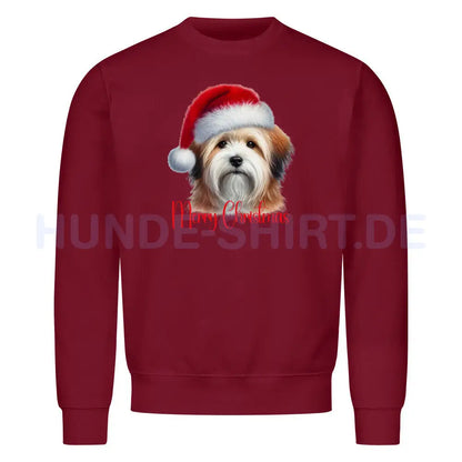 Premium Sweatshirt "Tibet Terrier ( hell ) - Merry Christmas" Burgunder – hunde-shirt.de