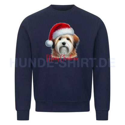 Premium Sweatshirt "Tibet Terrier ( hell ) - Merry Christmas" Navy Blue – hunde-shirt.de