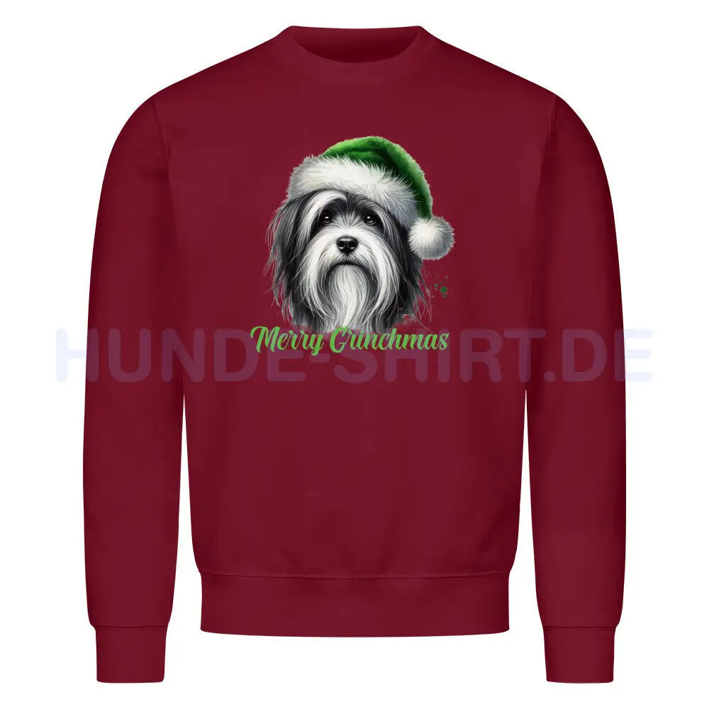 Premium Sweatshirt "Tibet Terrier - Merry Grinchmas" Burgunder – hunde-shirt.de