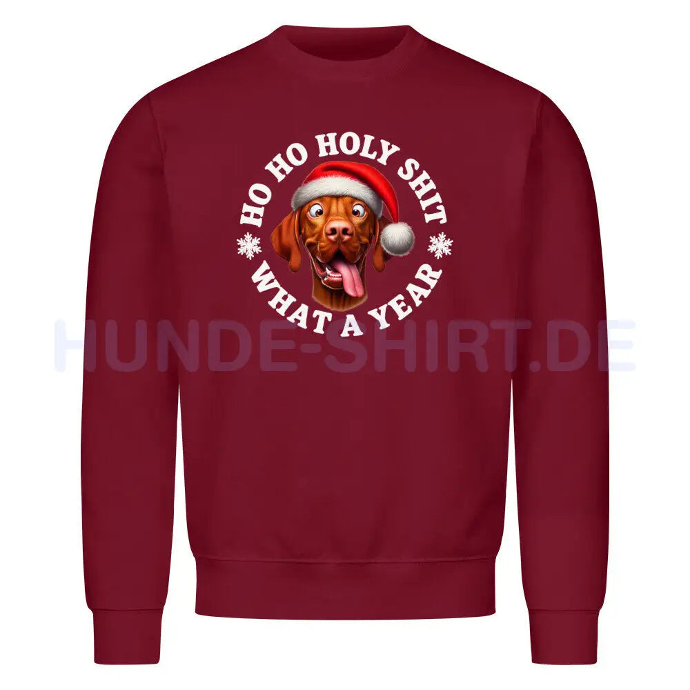 Premium Sweatshirt "Vizsla - HO HO..." Burgunder – hunde-shirt.de