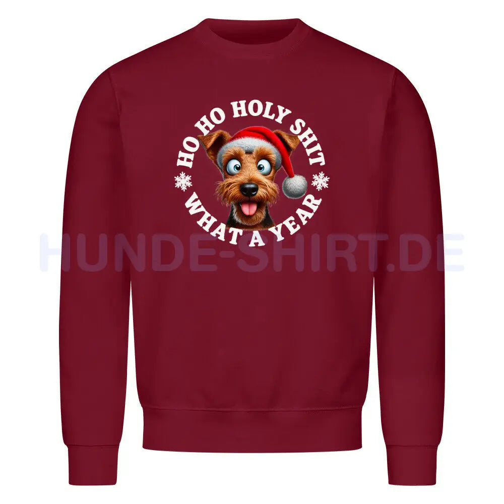 Premium Sweatshirt "Welsh Terrier - HO HO..." Burgunder – hunde-shirt.de