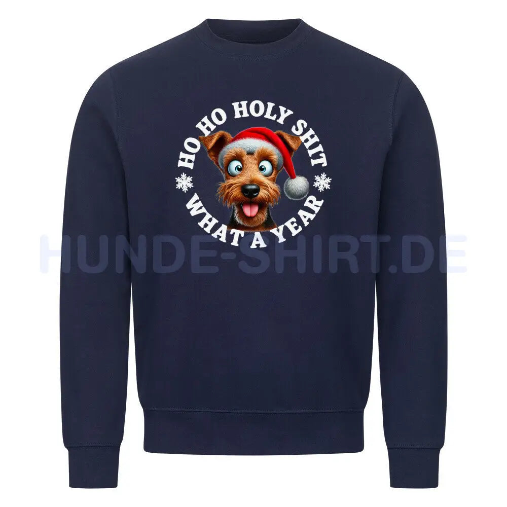 Premium Sweatshirt "Welsh Terrier - HO HO..." Navy Blue – hunde-shirt.de