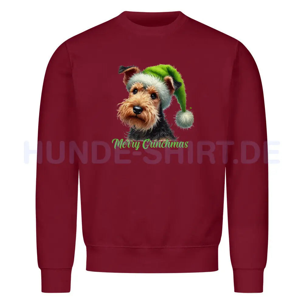 Premium Sweatshirt "Welsh Terrier - Merry Grinchmas" Burgunder – hunde-shirt.de