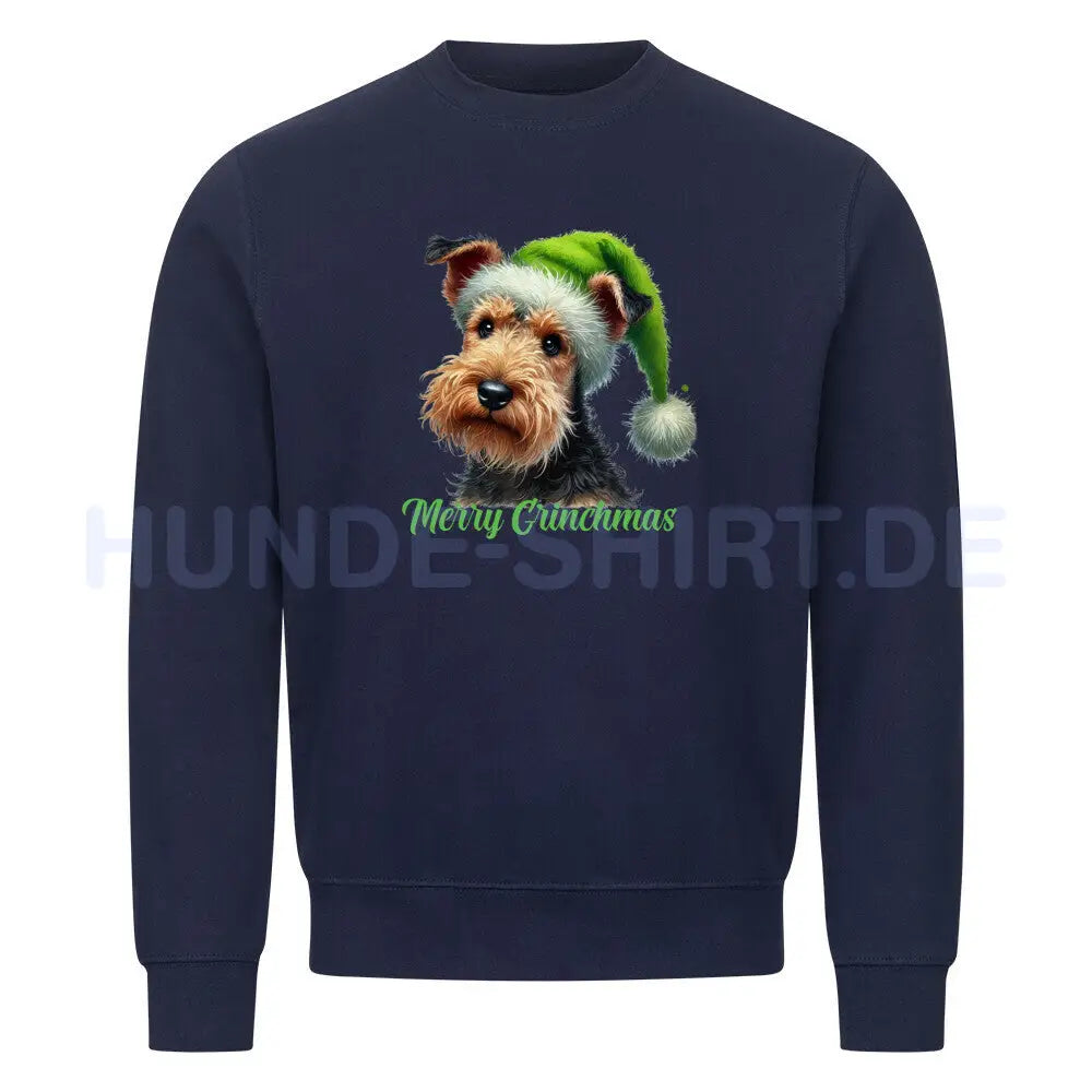 Premium Sweatshirt "Welsh Terrier - Merry Grinchmas" Navy Blue – hunde-shirt.de