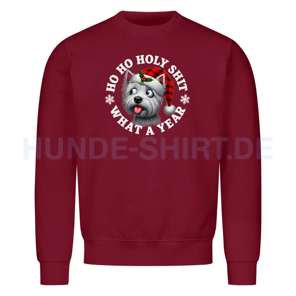 Premium Sweatshirt "Westie - HO HO..." Burgunder – hunde-shirt.de