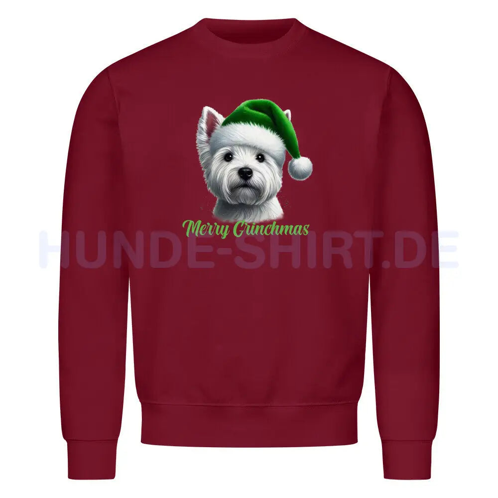 Premium Sweatshirt "Westie - Merry Grinchmas" Burgunder – hunde-shirt.de