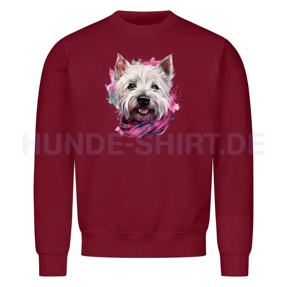 Premium Sweatshirt "Westie - Wintermädchen" Burgunder – hunde-shirt.de