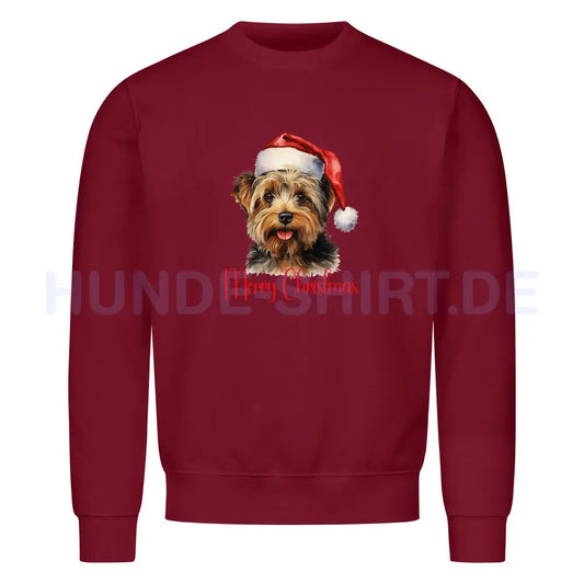 Premium Sweatshirt "Yorkie - Merry Christmas 2" Burgunder – hunde-shirt.de