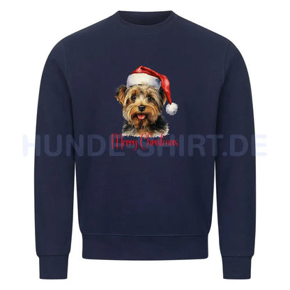 Premium Sweatshirt "Yorkie - Merry Christmas 2" Navy Blue – hunde-shirt.de