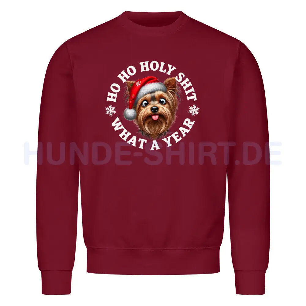 Premium Sweatshirt "Yorkshire Terrier - HO HO..." Burgunder – hunde-shirt.de