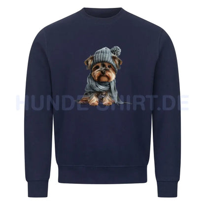 Premium Sweatshirt "Yorkshire Terrier - Winterbub" Navy Blue – hunde-shirt.de