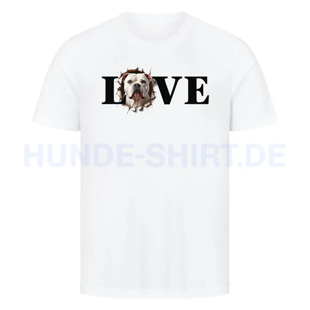 Premium T-Shirt "American Bulldog LOVE" Weiß – hunde-shirt.de