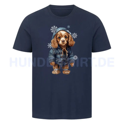 Premium T-Shirt "American Cocker WINTER" French Navy – hunde-shirt.de