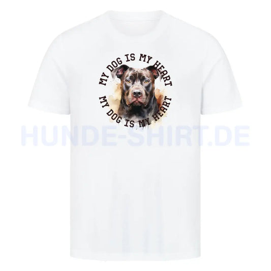 Premium T-Shirt "American Pit Bull Terrier HEART 2" Weiß – hunde-shirt.de