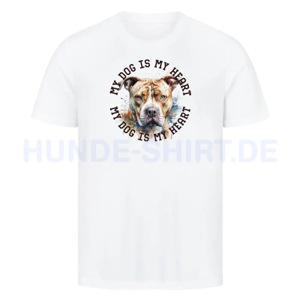 Premium T-Shirt "American Pit Bull Terrier HEART" Weiß – hunde-shirt.de