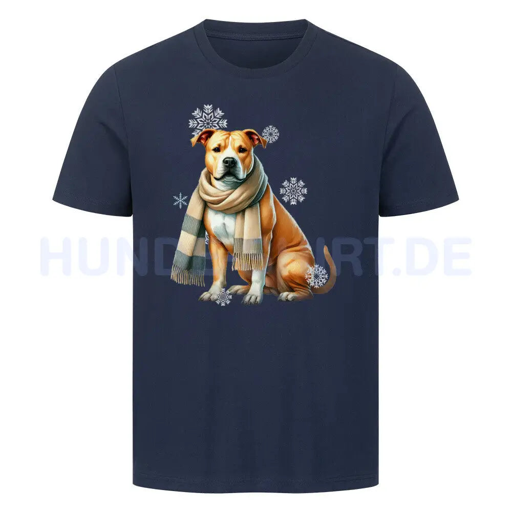 Premium T-Shirt "American Pit Bull Terrier Winter" French Navy – hunde-shirt.de