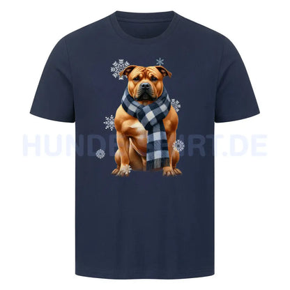 Premium T-Shirt "American Staffordshire Terrier Winter" French Navy – hunde-shirt.de