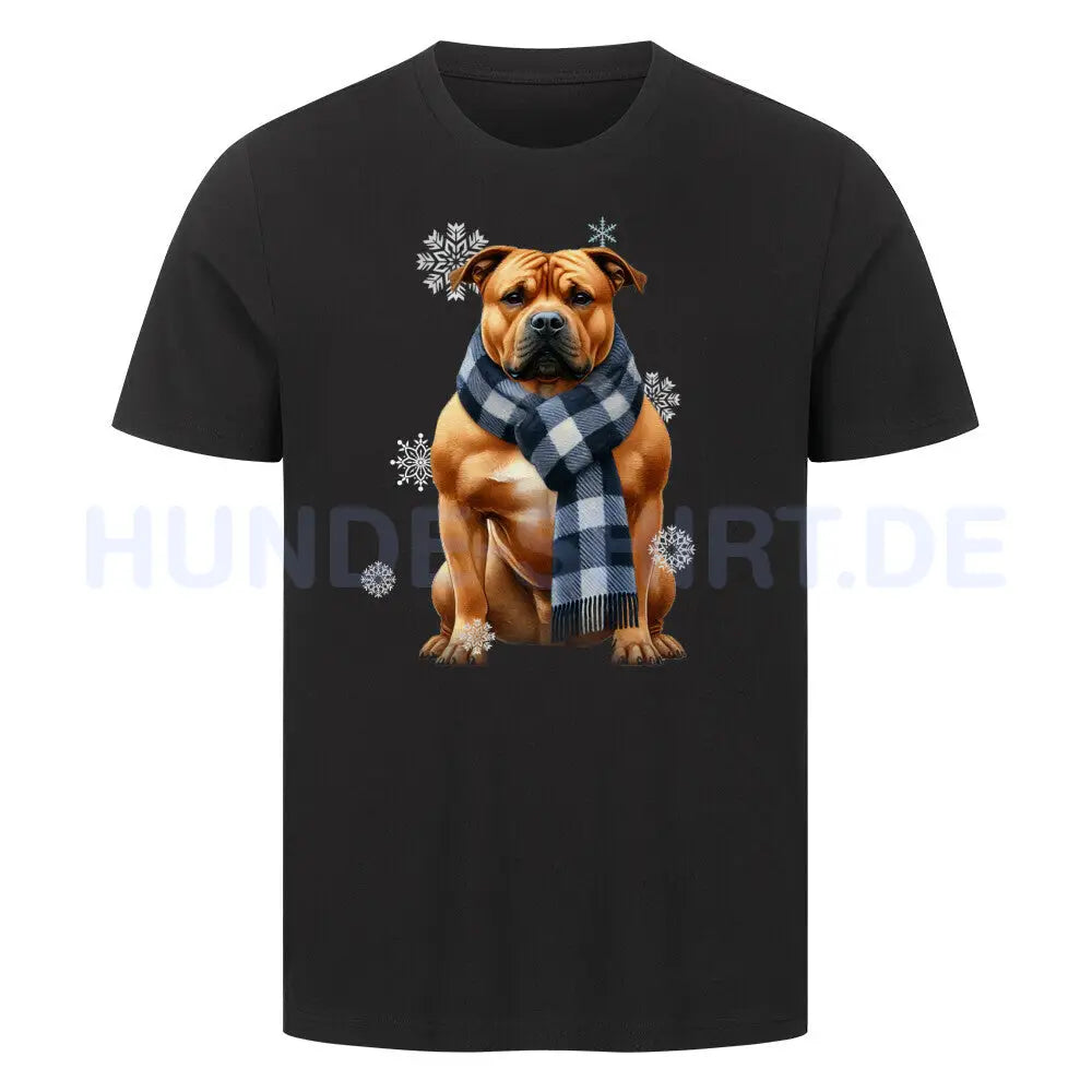 Premium T-Shirt "American Staffordshire Terrier Winter" Schwarz – hunde-shirt.de