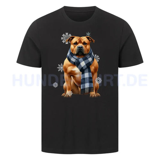 Premium T-Shirt "American Staffordshire Terrier Winter" Schwarz – hunde-shirt.de